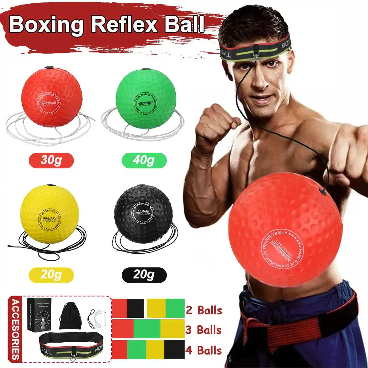 Boxing Reflex Ball Adjustable Headband Punching Speed Reaction Agility Ball Set 