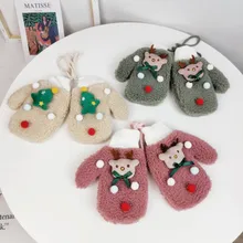 Зимние рождественские детские теплые перчатки, флисовые вязаные перчатки с принтом, перчатки для малышей, детские перчатки