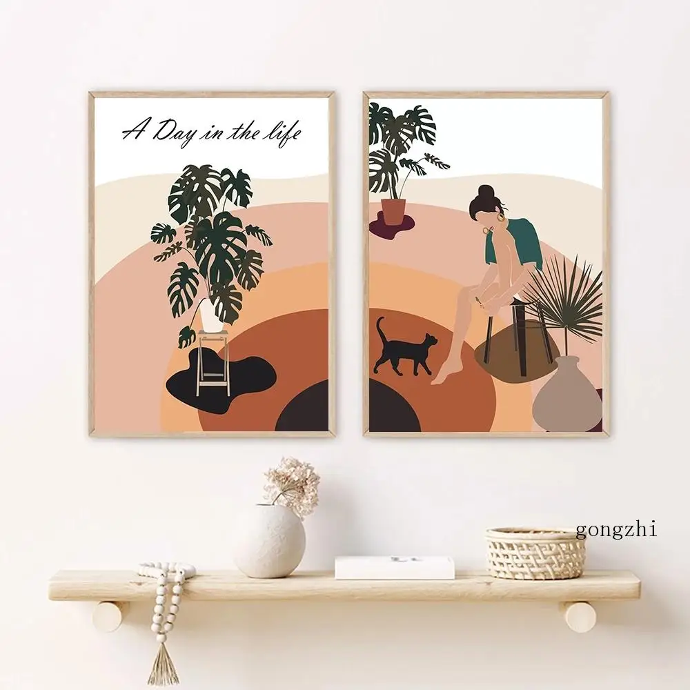 

A Day In The Life Quote Nordic Poster Monstera Botanical Canvas Painting and Prints Feminist Wall Art Pictures Modern Home Decor