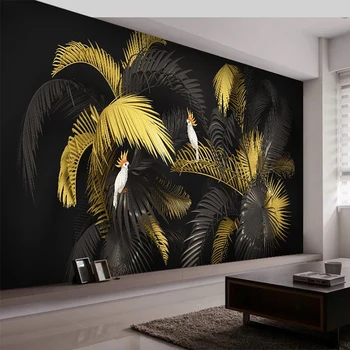 

Photo Wallpaper Modern Nordic Style Simple Light Luxury Hand Painted Tropical Plant Leaf Parrot Wall Painting Living Room Murals