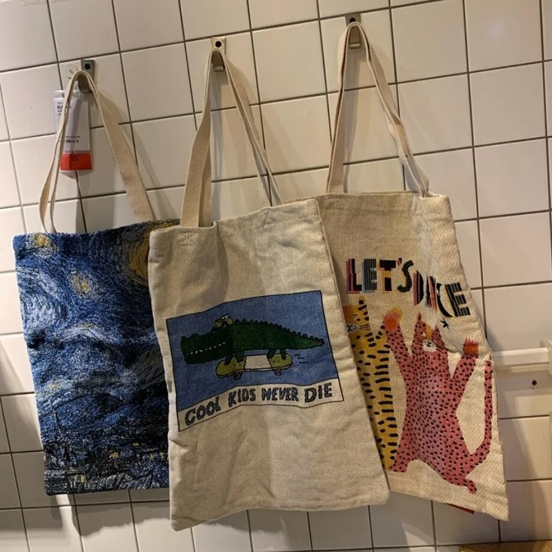 패션 재사용 캔버스 가방 자카드 인쇄 쇼핑 가방 대형 접는 토트 남여 자카드 캔버스 올려 놓 가방 여자 쇼핑 가방