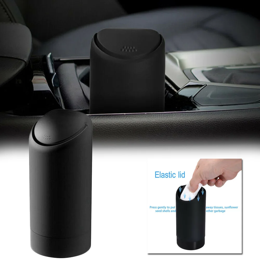 

Black Portable Car Mini Trash Can Silicone ABS Material Stylish Rubbish Garbage Bin Storage 16*6.5cm