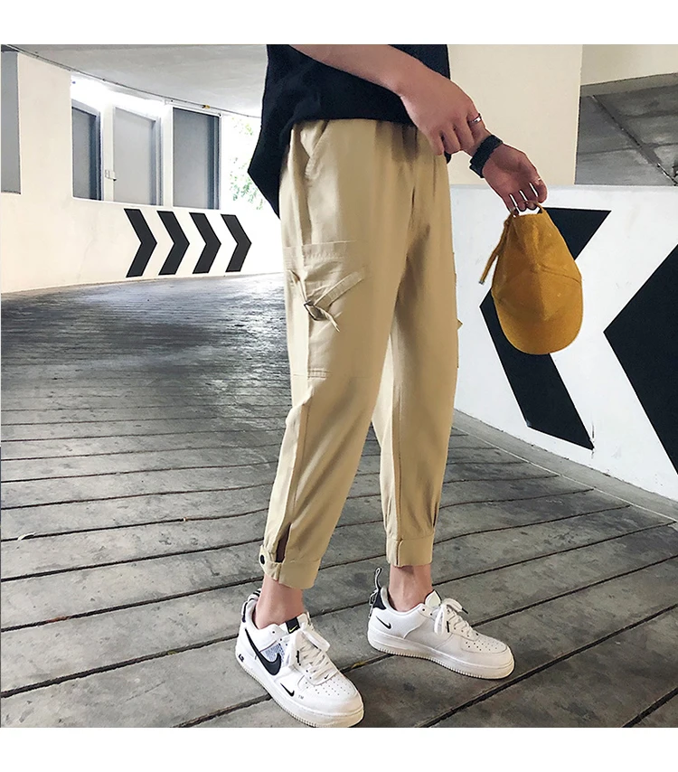 Liketkit, мужские черные винтажные брюки карго,, мужские одноцветные штаны с карманами, повседневные Комбинезоны для бега, мужские свободные осенние спортивные штаны