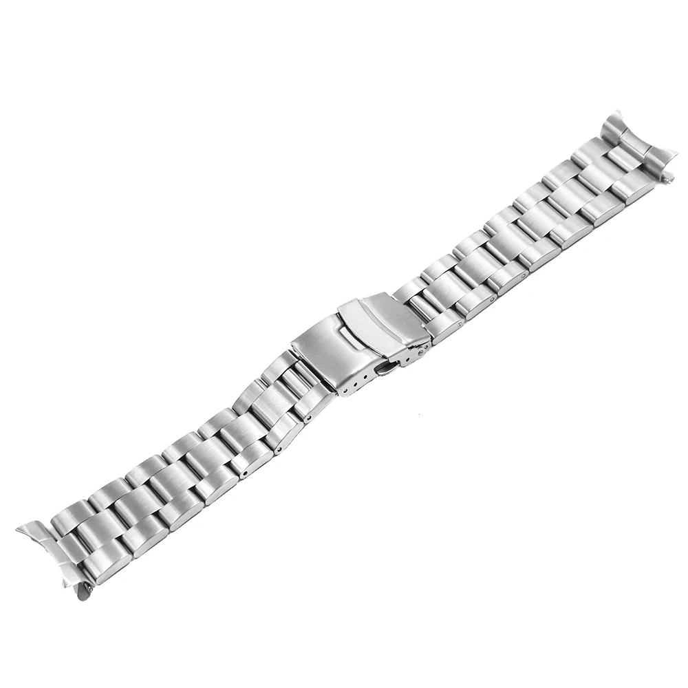 CARLYWET 20 22mm Silver Brushed Hollow Curved End Solid Links Replacement Watch Band Strap Bracelet Double Push Clasp For Seiko