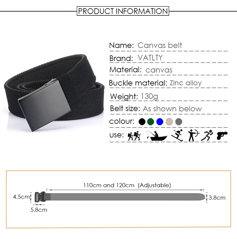 VATLTY 105cm-120cm Canvas Gürtel für Männer Zink legierung Silber Wende gürtel dicke weiche Jeans Bund Gürtel männlich im Freien Träger – Detail 3