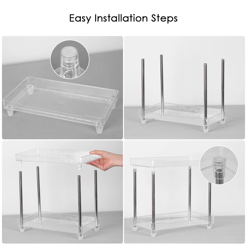 Multi-functional Rack 2-Tier Cosmetic Organizer Tray Cosmetic Storage Shelf Caddy Stand for Bathroom Kitchen Condiment