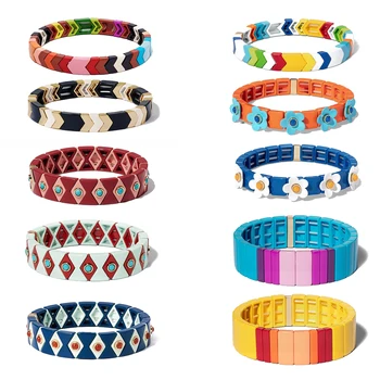 

KELITCH Boho Tribal Bracelet Handmade Friendship Braided Stackable Enamel Rainbow Tile Bracelet Fashion Women Cuff Bangles New