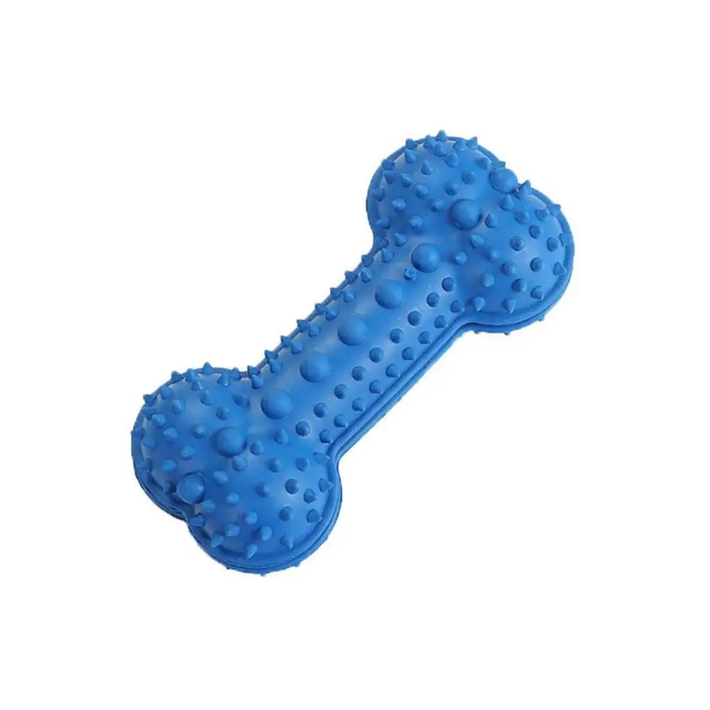 Синий Pet Dog Toys Toy Funny Interactive Elasticity Bone Dog Chew Toy For Dog Tooth Clean Ball Of Food Extra-tough Rubber Bone - Цвет: Синий