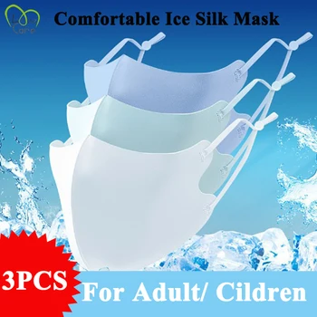 

3pcs/Lot Adult /Kids Ice Silk Face Mask Breathable Washable Children Mouth Face Mask Unisex Adjustable Mask Daily Use