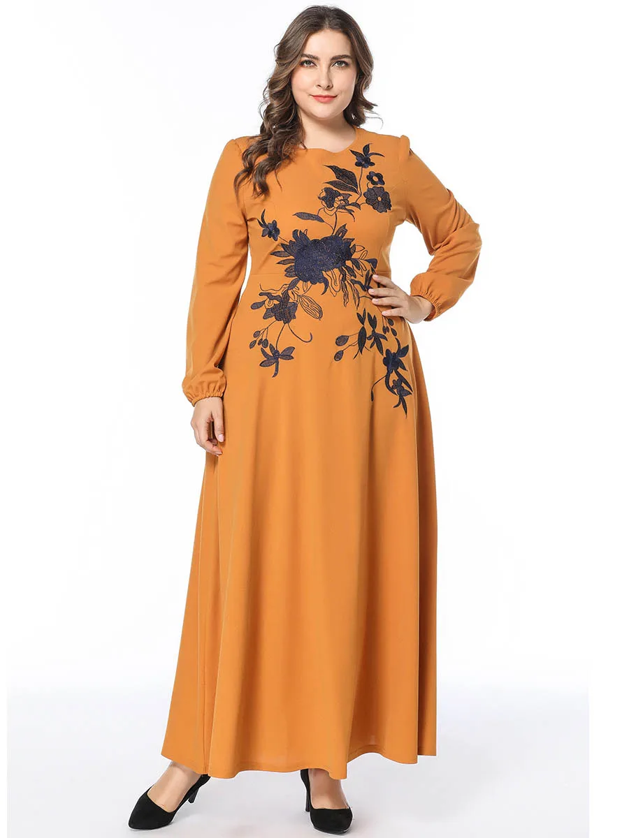 7417 AliExpress юбка в европейском и американском стиле с вышивкой и большим подолом, женское платье свободного кроя с длинным рукавом