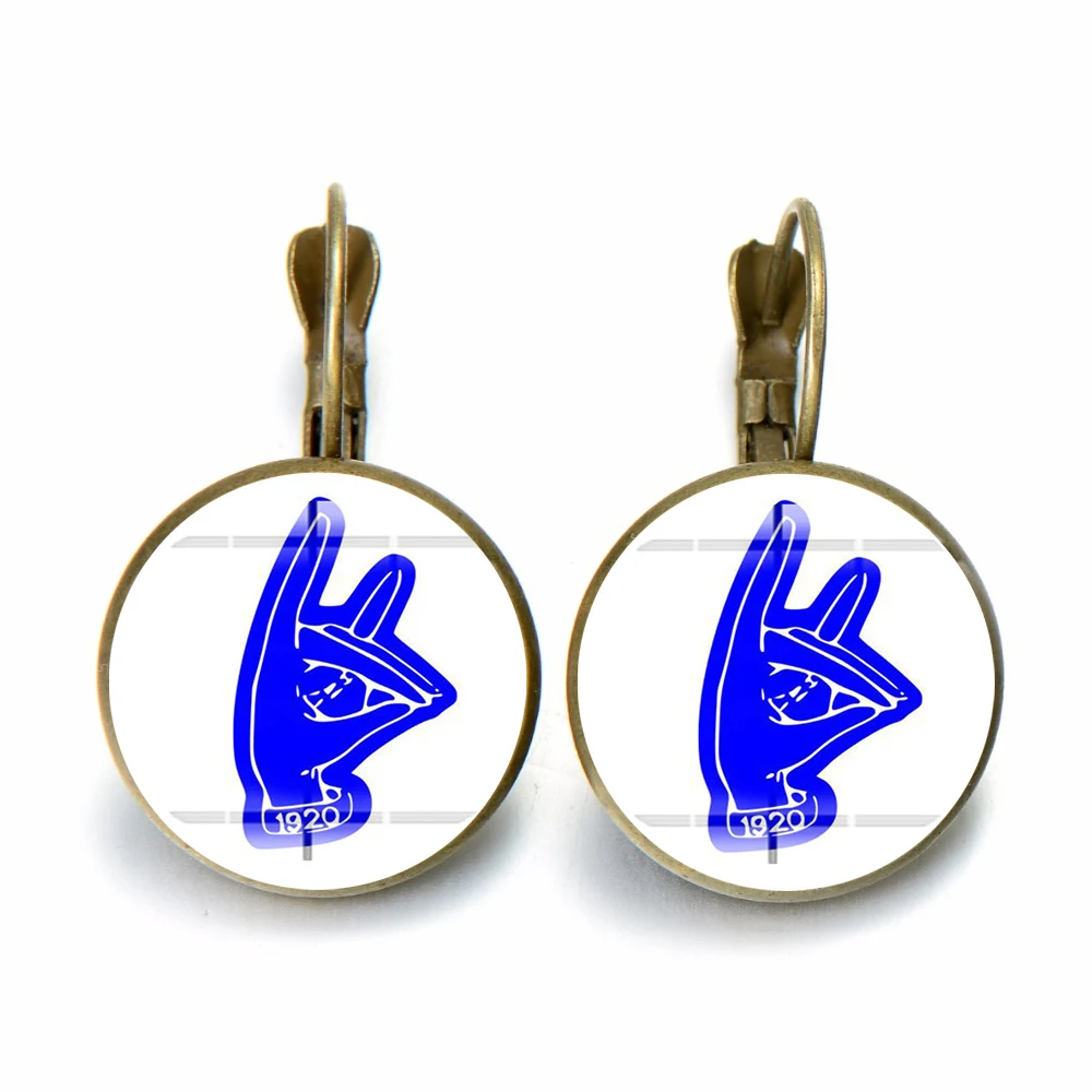 SONGDA zeta Phi Beta серьги греческое братство с 1920 ZPB знак письма стеклянные висячие серьги с жемчугом сувенирный подарок для женщин-членов - Окраска металла: Style 12