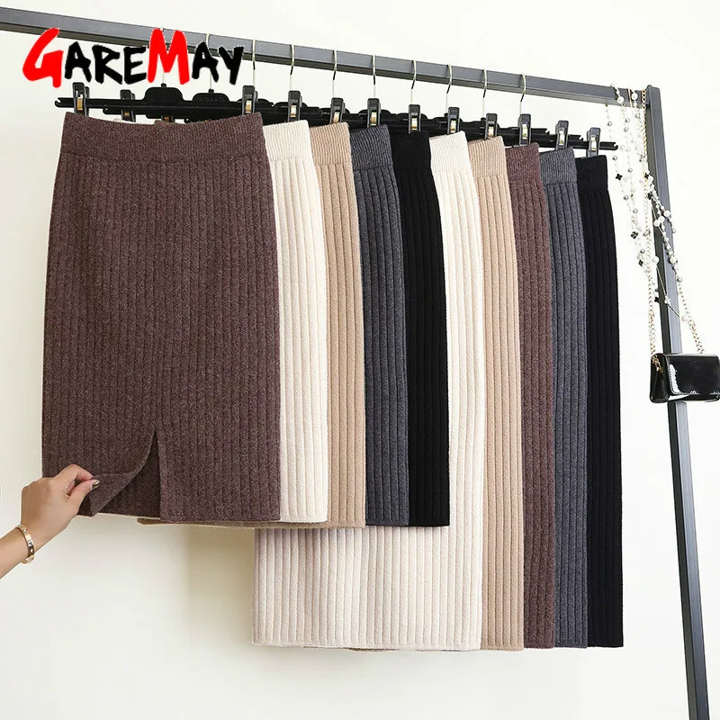 Весенне-осенняя трикотажная юбка с эластичным поясом для женщин теплая