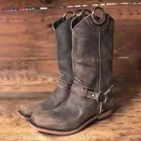 Женские сапоги до середины икры на низком каблуке; chaussure; винтажные сапоги-гладиаторы из искусственной кожи без застежки В рыцарском стиле; женская обувь; zapatos mujer sapato HP2247 - Цвет: dp brown