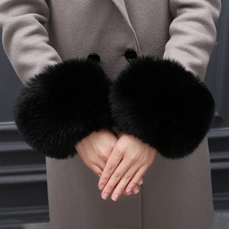 Faux Rabbit Fur Thicken Women Winter Warm Wrist Gloves Fake Cuff Oversleeve Arm 449F