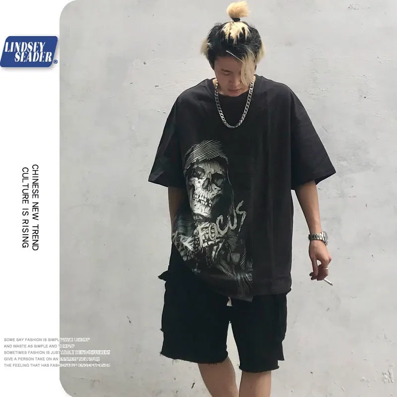 Мужская футболка в стиле хип-хоп уличная Футболка с принтом скелета и призрака