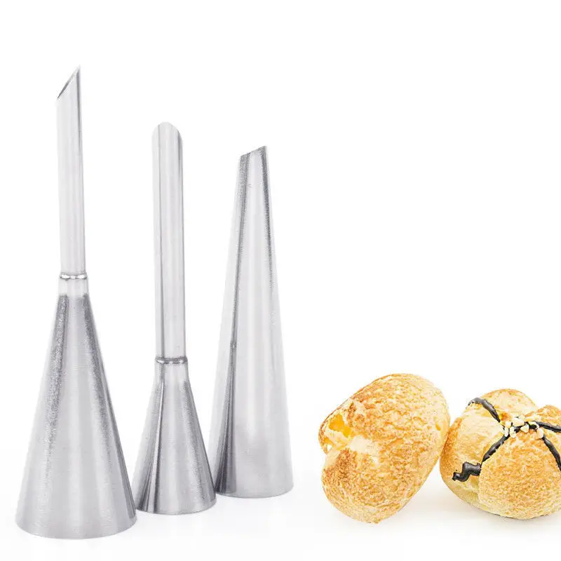 

1-3pc Cream Icing Piping Nozzle Tip Stainless Steel Cupcake Puffs Injection Russian Syringe Puff Nozzle Tip Pastry Baking Tool