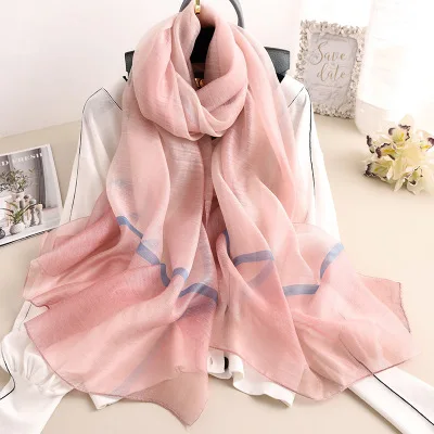 Модный Шелковый шерстяной шарф для женщин пашмины дамские шарфы шаль женские обертывания бандана шарф хиджаб принт мягкие пляжные палантины - Цвет: S-40 pink