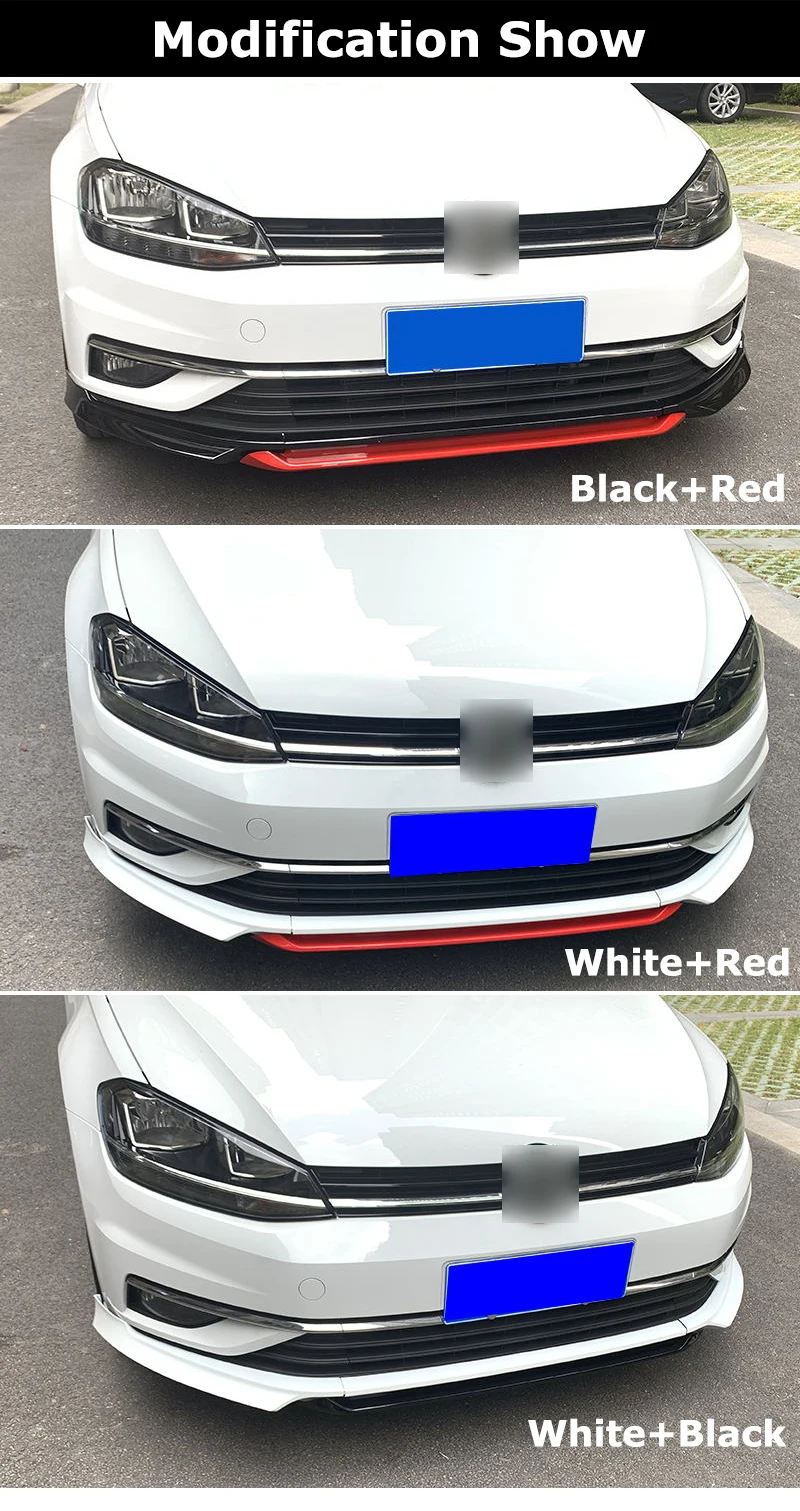 Golf 7,5, 3 шт., АБС-пластик, черное углеродное волокно, автомобильный передний бампер, спойлер, разветвители, диффузор, Накладка для VW Golf7.5