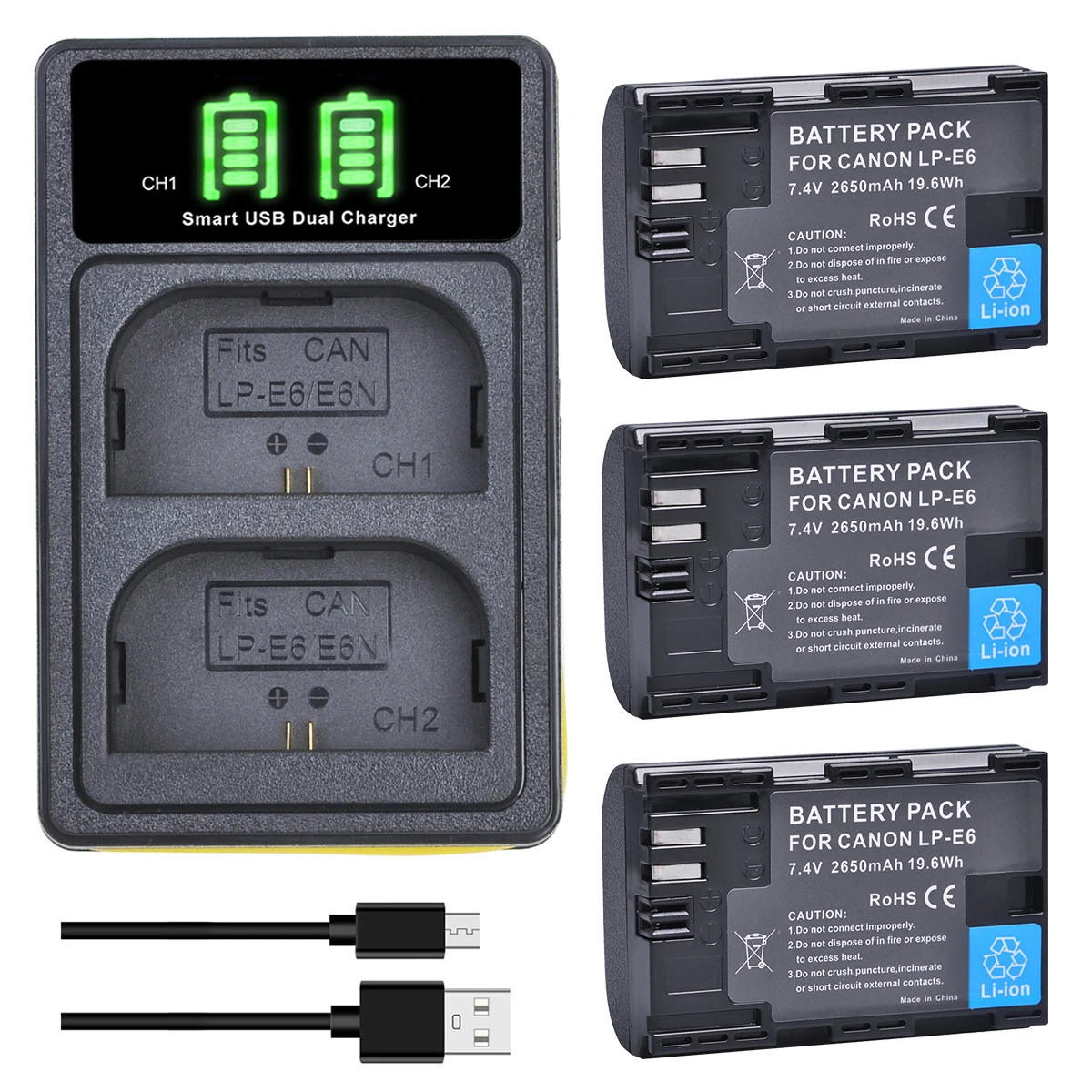 High-Capacity 2650mAh Li-ion Battery and Charger Pack