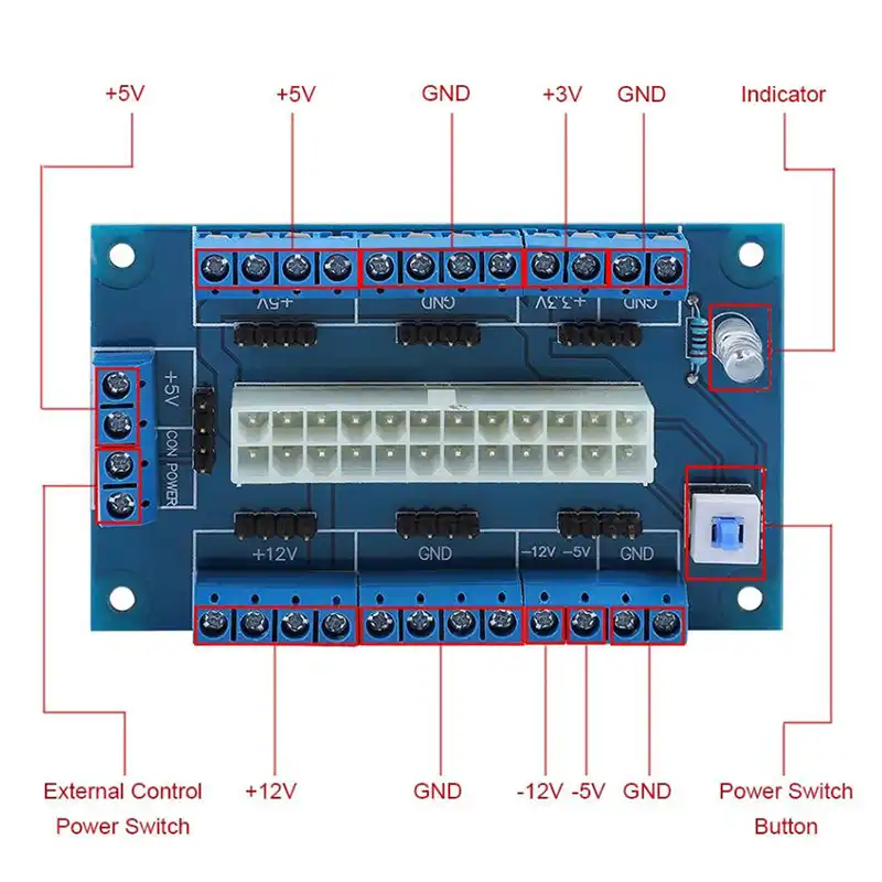 24 20 Pin Atx Power Supply Bench Top Breakout Board Module Adapter