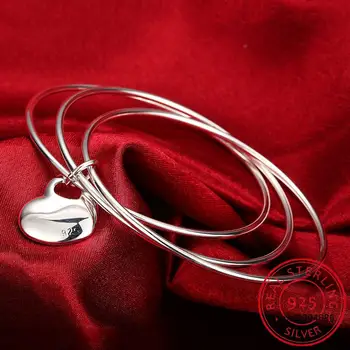 

925 Sterling Silver Three Circle Heart Bangle Woman Fashion Charm Jewelry For Wedding Party Engagement