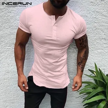 

Stylish Solid Color Tee Tops Men T Shirt Short Sleeve Bodybuilding Tees Male Clothes Fitness Fashion Round Neck Casual T-shirts