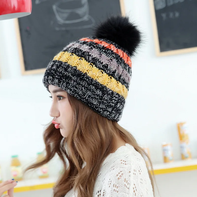 Корейский стиль модные зимние шляпы вязаные шапки mujer invierno бини женские зимние шапки для женщин с помпонами теплые шапки gorro