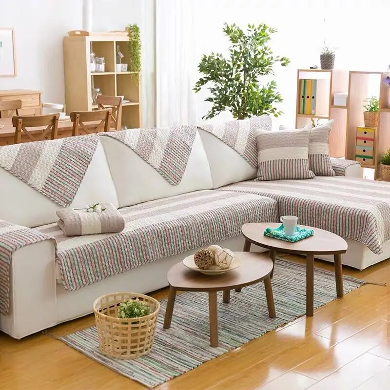 Хлопковое покрывало для дивана в полоску нескользящий чехол из плюшевой ткани