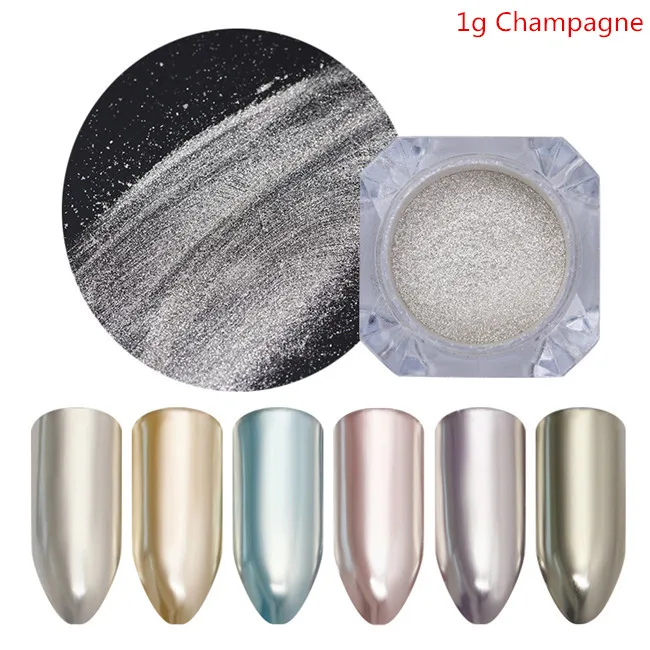 1g Champagne Зеркальный блестящий порошок для ногтей металлик Цвет Розовый Золотой Серебряный ноготь аксессуары Пигмент Порошок для ногтей украшения для ногтей - Цвет: 1g Champagne