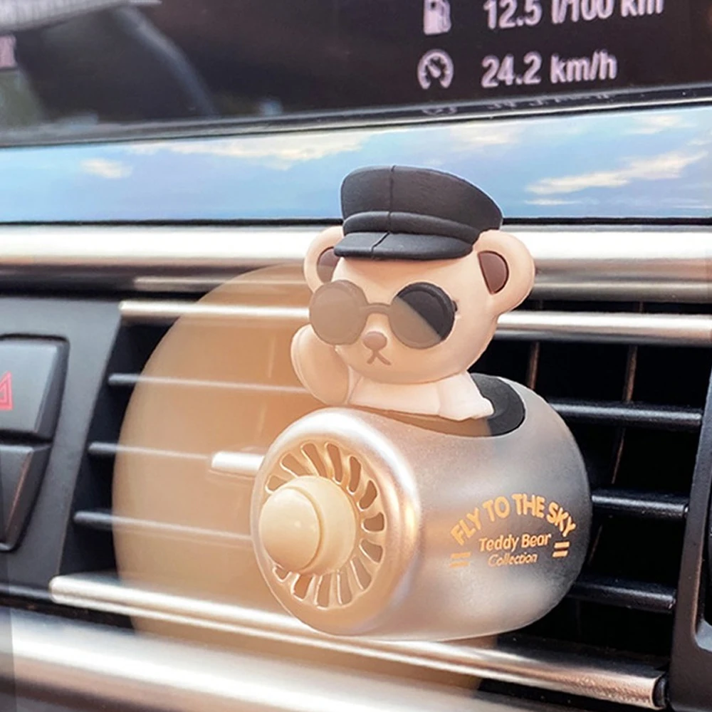 Car Air Freshener Pilot Bear Rotating Fragrance Auto Accessories