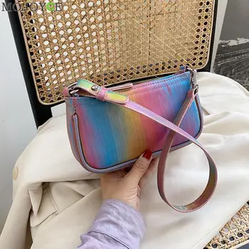 

Fashion Women Tote Bag PU Shoulder Handbags Lady Rainbow Small Underarm Purses Multi-functional Female Festival Gifts