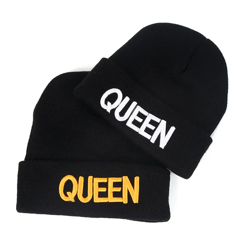 10 шт./лот, зимняя шапка King queen Beanie, мужская и женская вязаная шапка для пары, 4 варианта на выбор