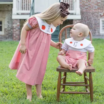 

Kids Summer Spanish Girls Dress Cotton Short Sleeve Plaid Spain Dresses For Toddler Girls Boys Shirt Pants Sets L206