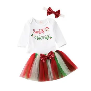 

Dropshipping Christmas Clothes Sets Newborn Baby Girl Long Sleeve Romper Rainbow Lace Tutu Skirt Headband 3pcs Outfit