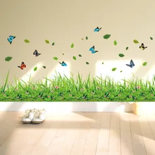 Зеленая трава разноцветные бабочки, цветы плинтус наклейки на стену для гостиной Спальня Ванная комната виниловые художественные наклейки украшения дома dc23