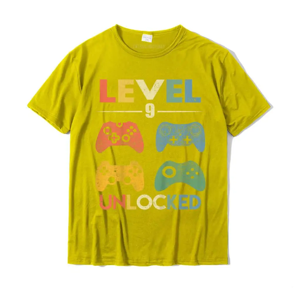 Casual 100% Cotton Printed On Tops T Shirt Prevailing Short Sleeve Men Top T-shirts Crazy Summer/Fall Tops T Shirt Round Collar Kids Level 9 Unlocked Shirt Funny Video Gamer 9th Birthday Gift T-Shirt__MZ17298 yellow