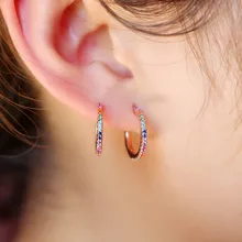 Новые серьги-гвоздики микро проложить круглый фианит с синей Красной смесь камней Радуга CZ Роза Золотая серьга-гвоздик девушка серьги женские ювелирные изделия