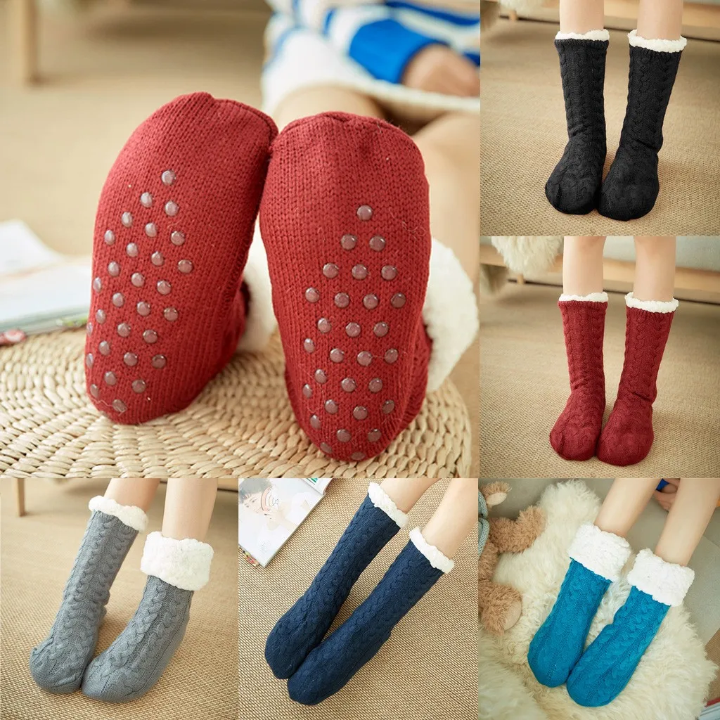 1 пара новых осенне-зимних Хлопковых Носков для женщин, плотные нескользящие носки-тапочки ковровые носки черные Школьные носки mujer