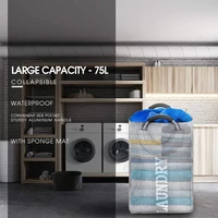 Collapsible Fabric Laundry Hamper with Ring Aluminum Handle for Easy Carry Portable Washing Bin Folding Clothes Bag 2