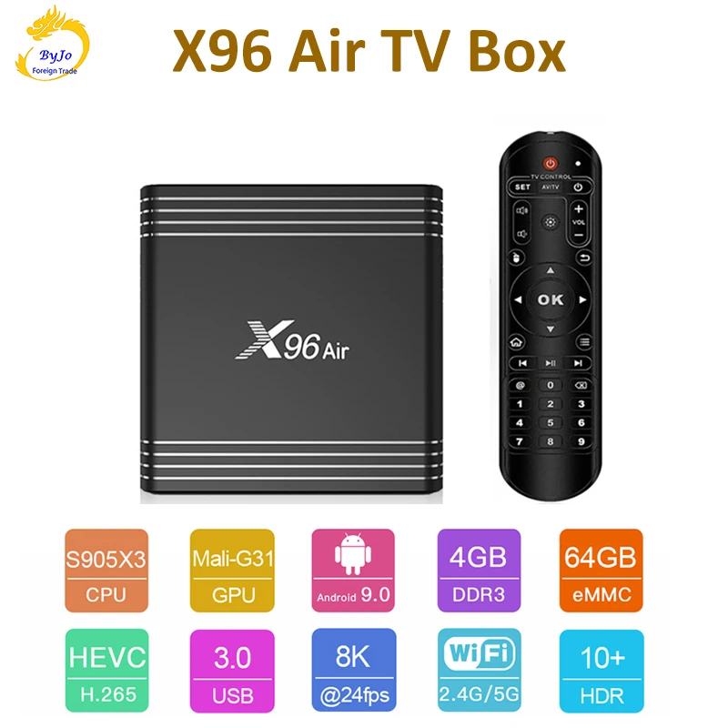 

X96 Air TV Box 4GB 64GB Android 9.0 Media Player Amlogic S905X3 Quad Core Google play Airplay Miracast 8K 4K Support Youtube
