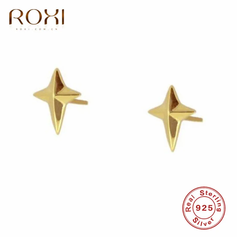 Золотой цвет ROXI 925 пробы серебряные милые мини крошечная звезда серьги-гвоздики для женщин модные ювелирные изделия простые Индивидуальные Панк серьги вечерние - Окраска металла: Золотой цвет