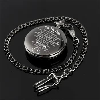

Engraved Customized To Son from Parents Theme Black Pocket Watch for boys Fob Watches for men Best birthday Gift Drop shipping