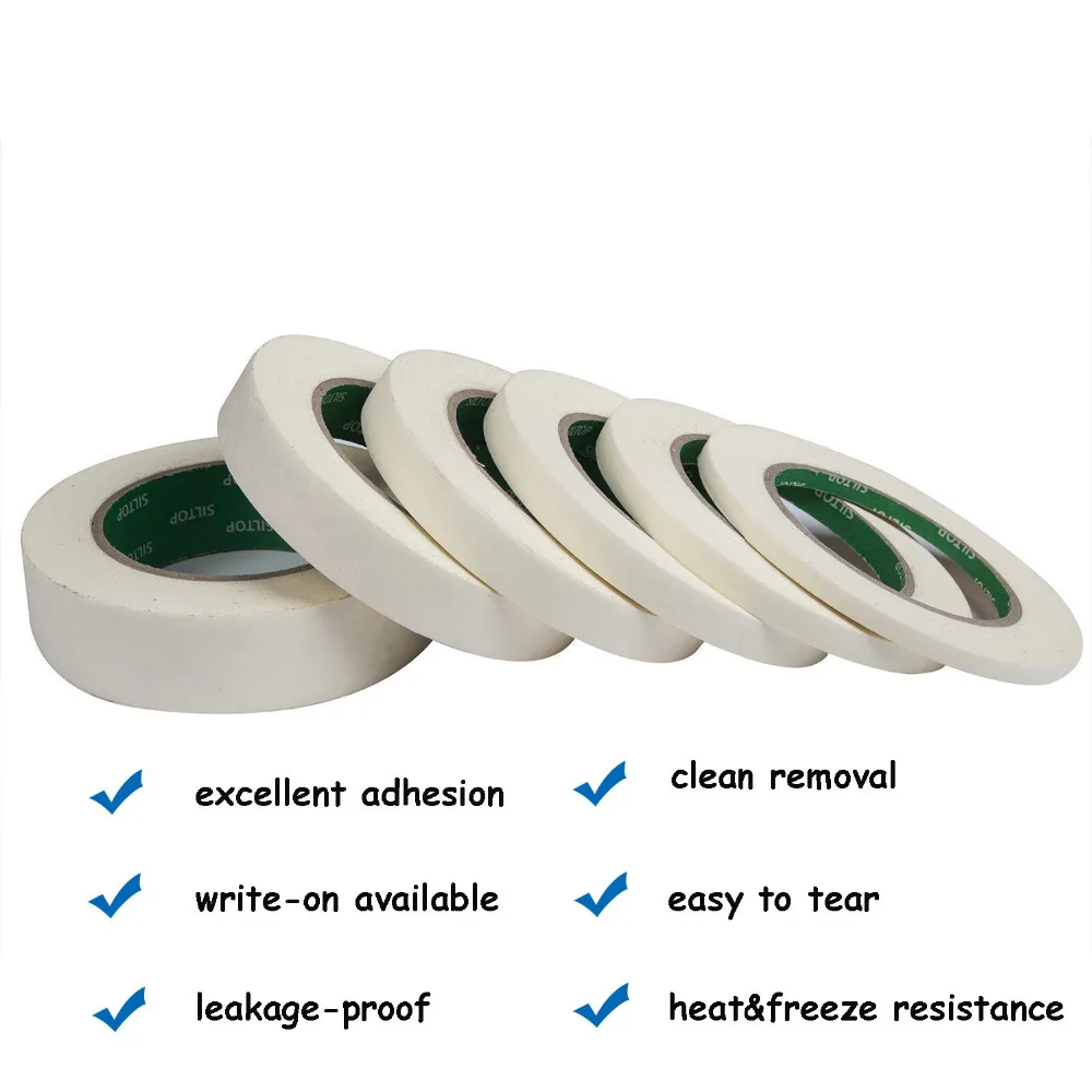 MEEDEN 6 Rolls Masking Tape White, 1/4", 3/8", 1/2", 5/8", 5/6", 1⅙"×60rd, Each 60rd Roll Easy-Write on Easy-Tear No Residue
