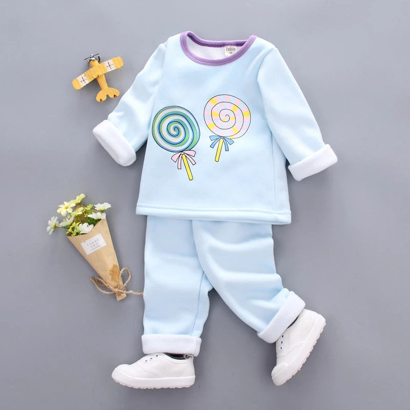 Зимние комплекты одежды для девочек; теплые хлопковые топы с рисунком для мальчиков+ штаны; костюм для детей; удобная одежда для сна; детские пижамы - Цвет: picture color