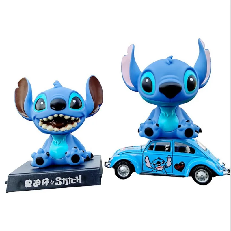 Disney 2 Style Stitch Anime Figure Doll Toys Fashion Stitch Smile Shake Head Model Doll Car Deco Ornament Accessori Toy