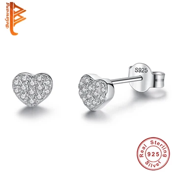 

BELAWANG Christmas Gift Real 925 Sterling Silver Earrings for Women Cubic Zirconia Crystal Heart Stud Earrings Wedding Jewelry
