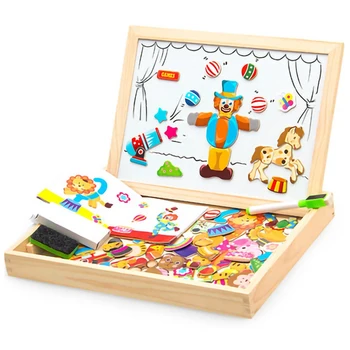 

Wooden Magnetic Puzzle Figures Drawing Board Box Educational Toy Gift