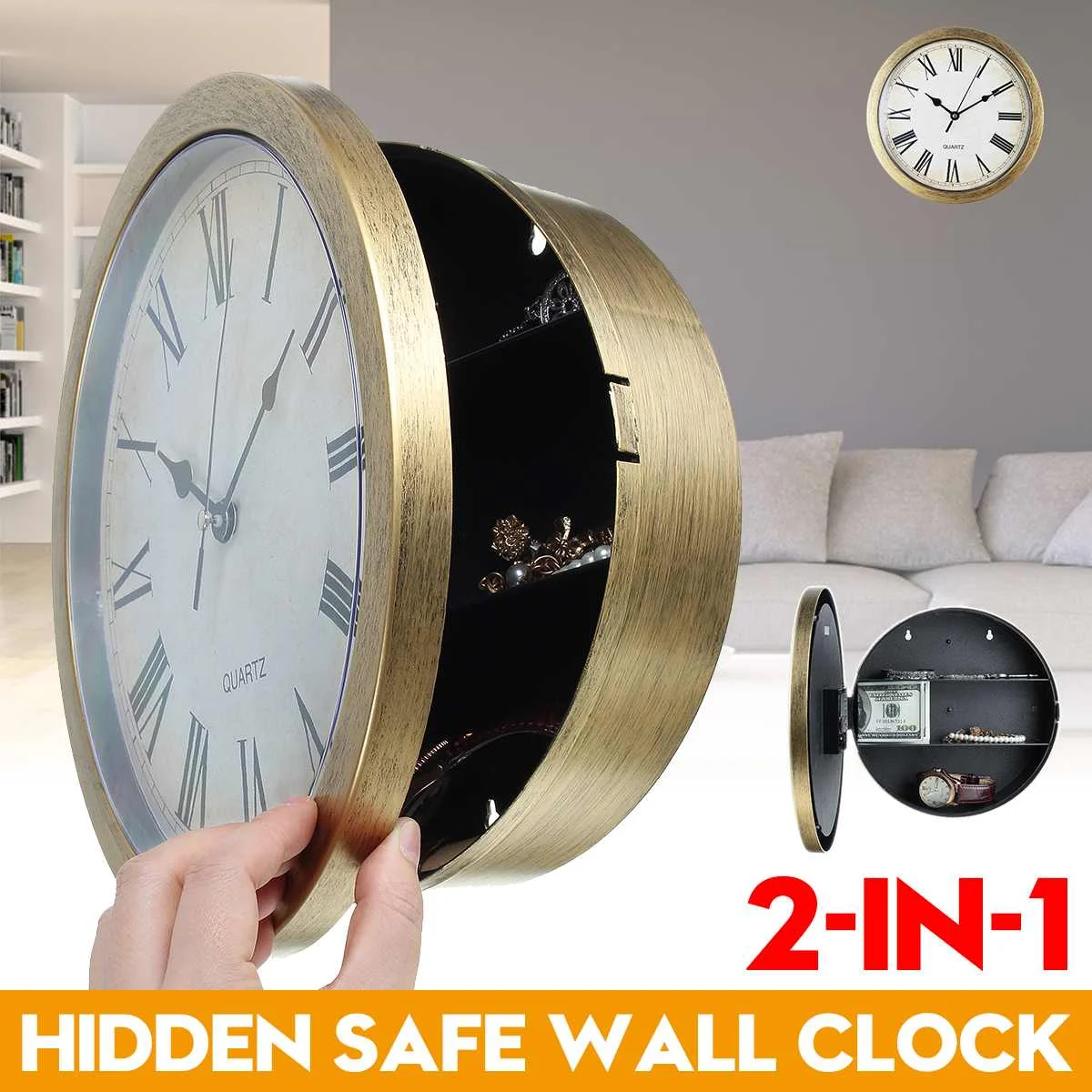 Reloj de pared 2 en 1, caja de seguridad oculta, reloj de pared seguro, dinero, joyería, objetos de valor, caja de almacenamiento, decoración del hogar, 25x25x7cm