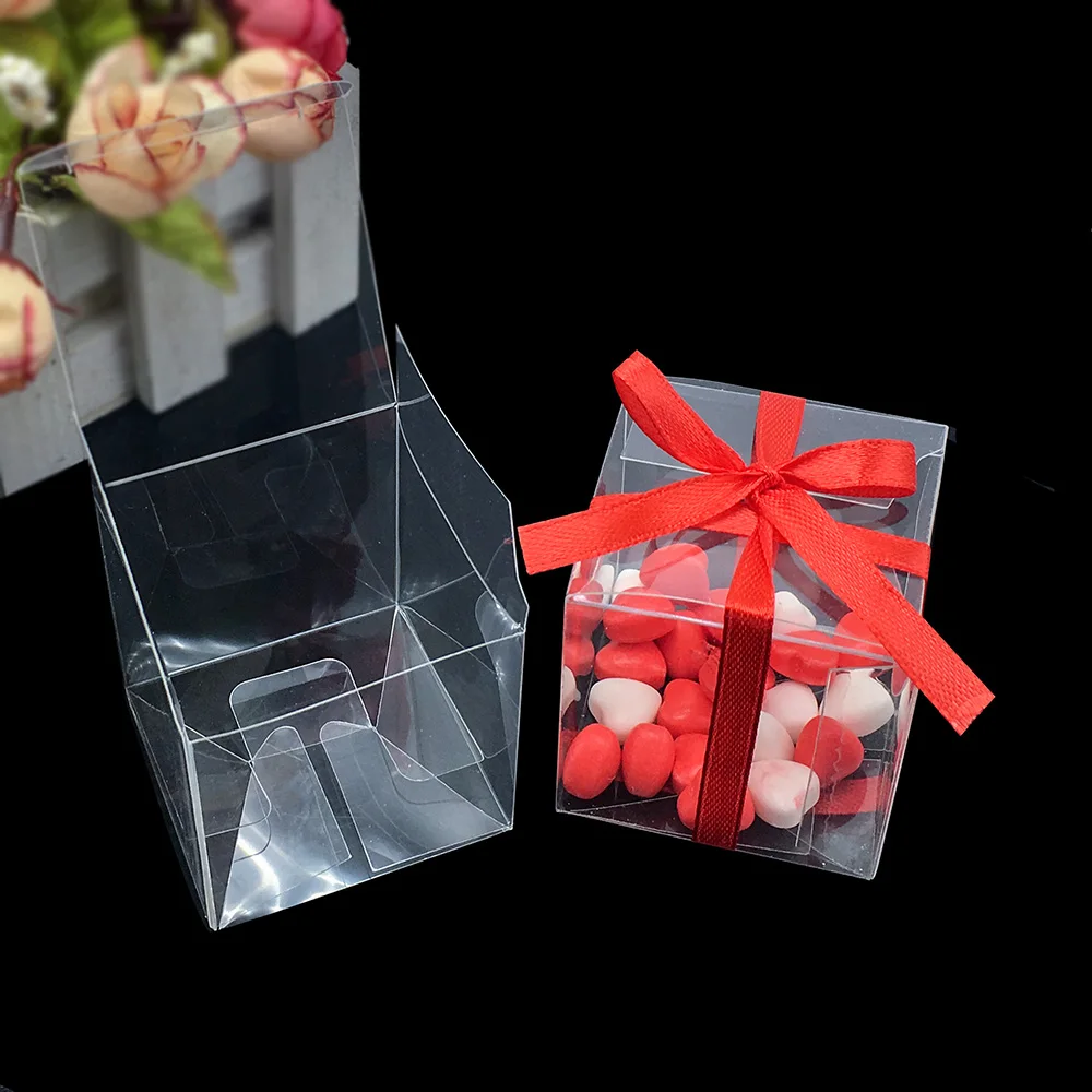 50 шт./лот, ПВХ квадратные подарочные коробки, Подарочная коробка для конфет, Сувенирная Коробка, прозрачная коробка для шоколада, десерта, 5x5x5 см