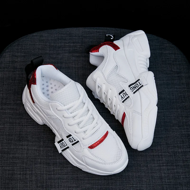 

2019 Summer New Style Soft-Sole Athletic Shoes Women's INS Versatile Casual Running Punched Sheet Surface Light Students White S